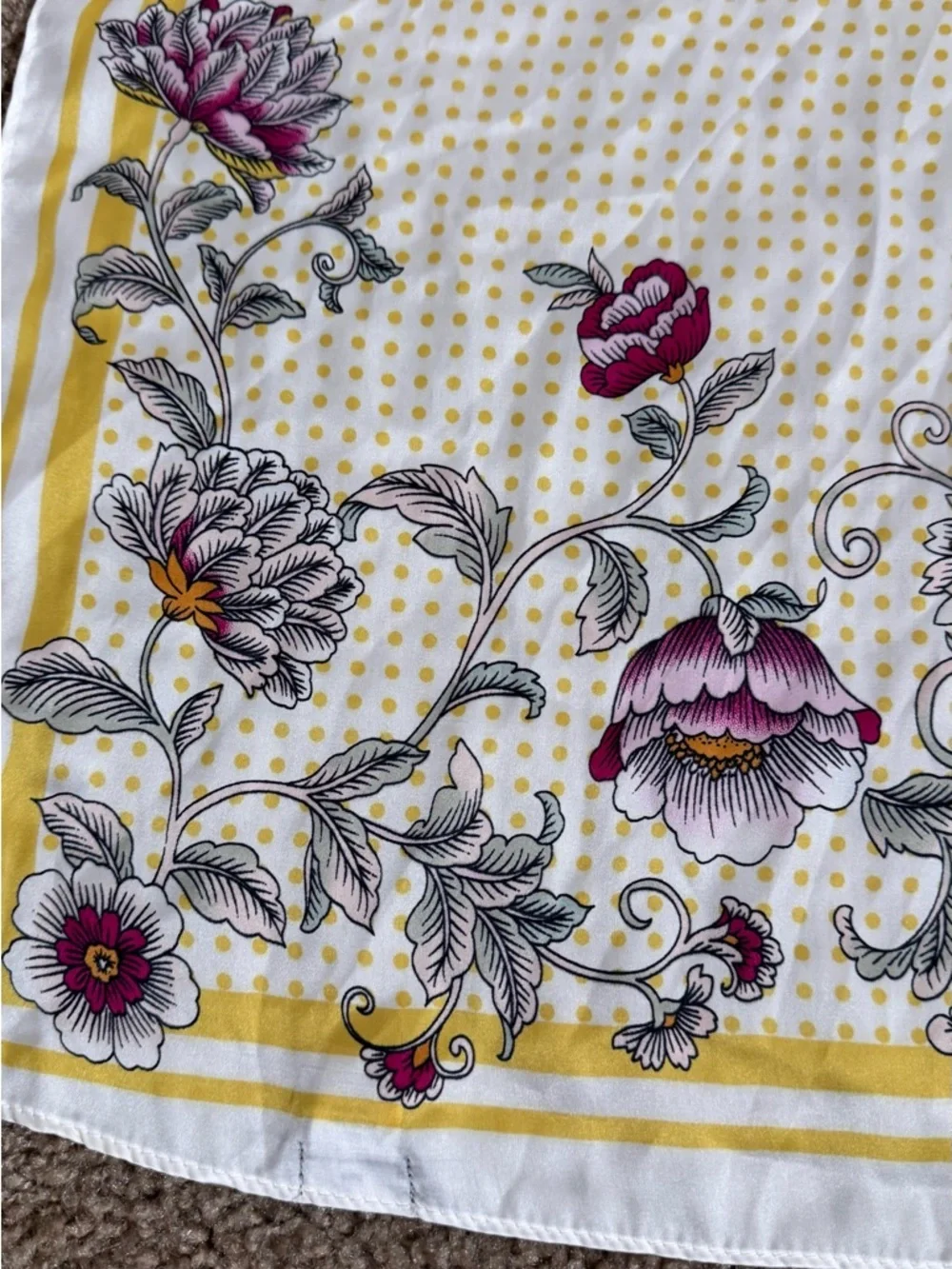Floral Print Square Scarf in Yellow and Magenta
